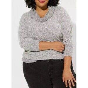 Torrid Super Soft Plush Tunic Womens 5X Gray Cowl Neck Knit Top Long Sleeve Cozy